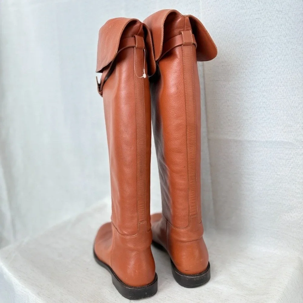 Valentino Garavani Brown‎ Calfskin over the knee boot lion buckle, EU 37(US7)